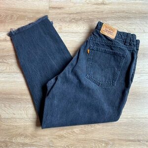 Vintage Levi’s 631 jeans orange tab black denim raw hem high waist mom style